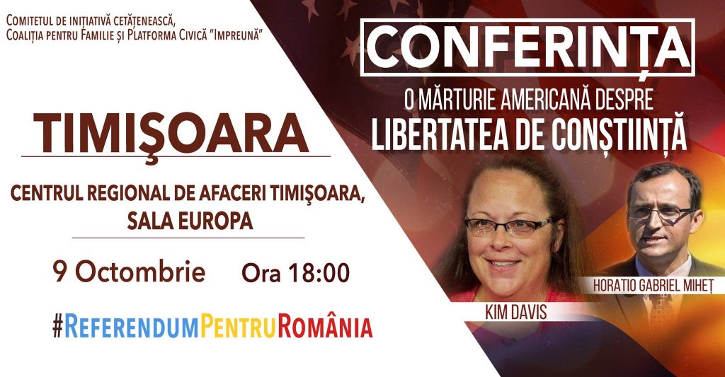 Conferința “O mărturie americană despre libertatea de conștiință” la Timișoara