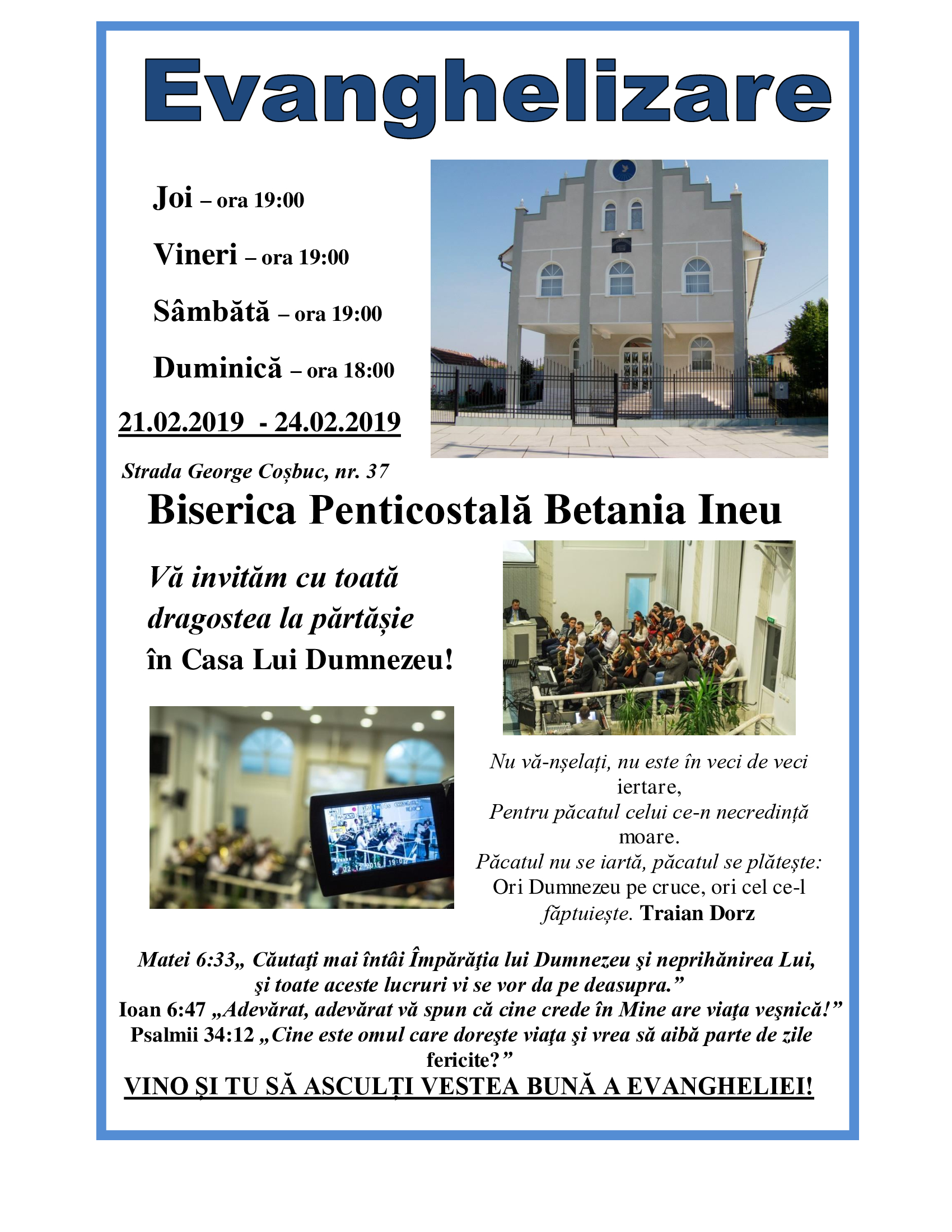 Evanghelizare la Biserica Penticostală din Ineu, județul Arad!